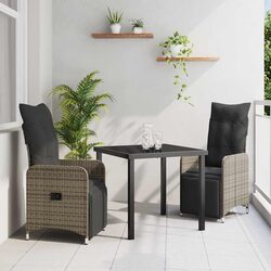 Garden Dining Set 3 Piece Outdoor Furniture Grey Poly Rattan Patio Table Chairs