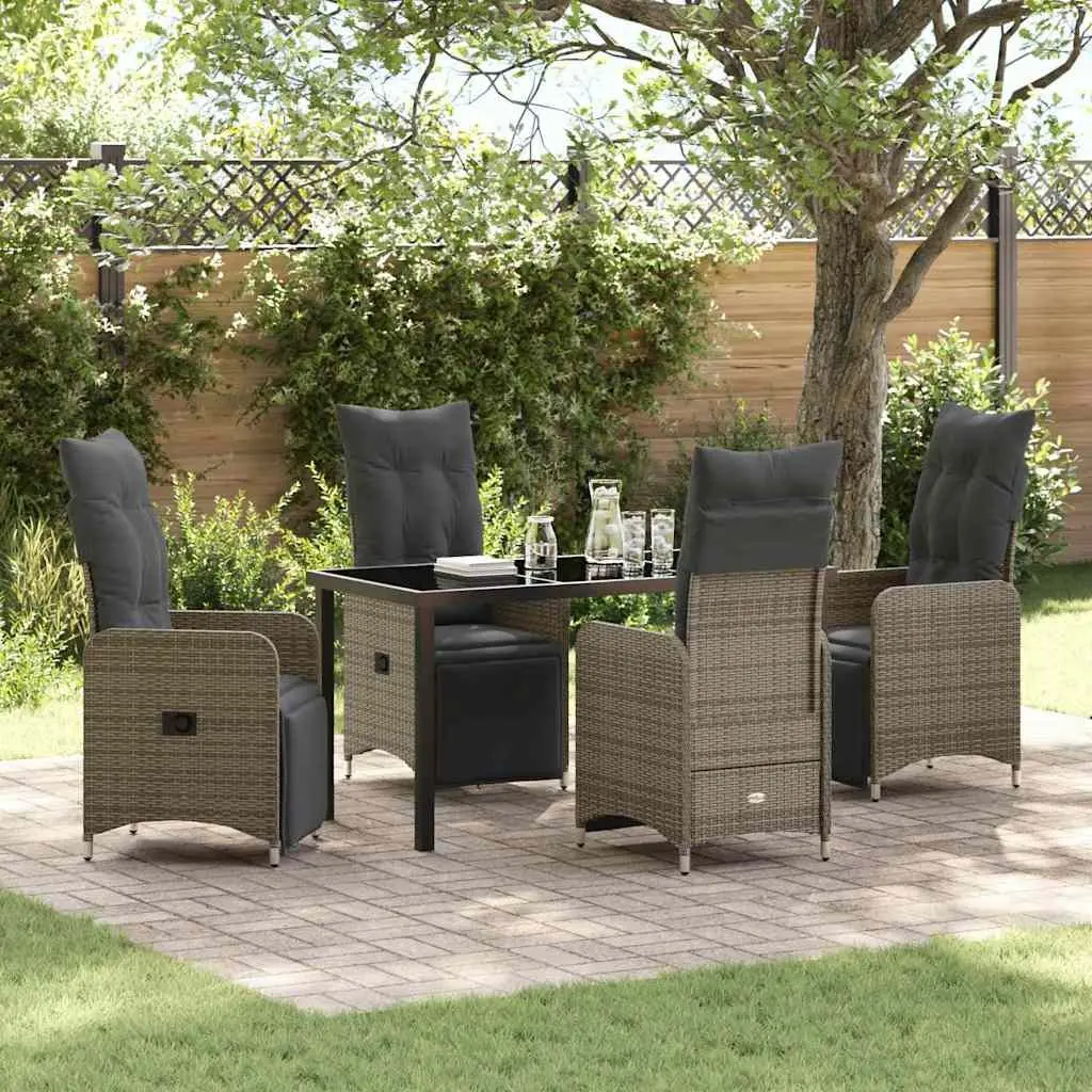 Garden Dining Set 5 Piece Outdoor Furniture Grey Poly Rattan Patio Table Chairs