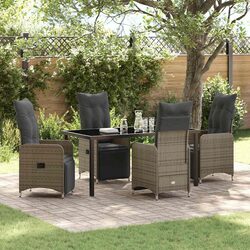 Garden Dining Set 5 Pieces Grey Poly Rattan Outdoor Furniture Patio Table Chairs