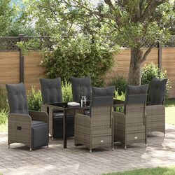 Garden Dining Set 7 Pieces Outdoor Furniture Grey Poly Rattan Patio Table Chairs