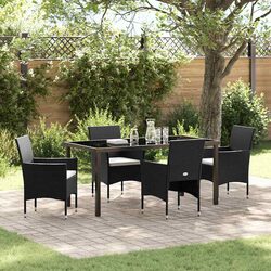 Outdoor Dining Set 5 Piece Black Poly Rattan Garden Furniture with Cushions