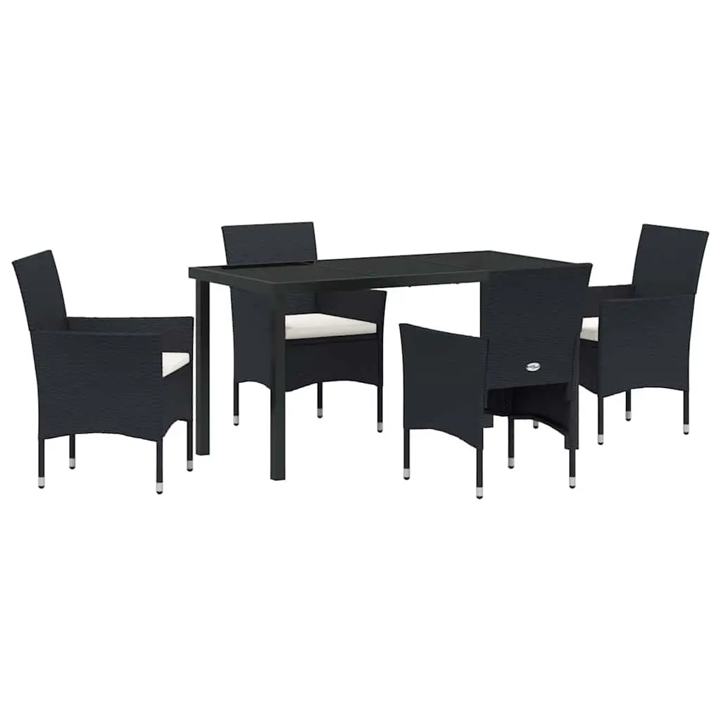 Outdoor Dining Set 5 Piece Black Poly Rattan Garden Furniture with Cushions