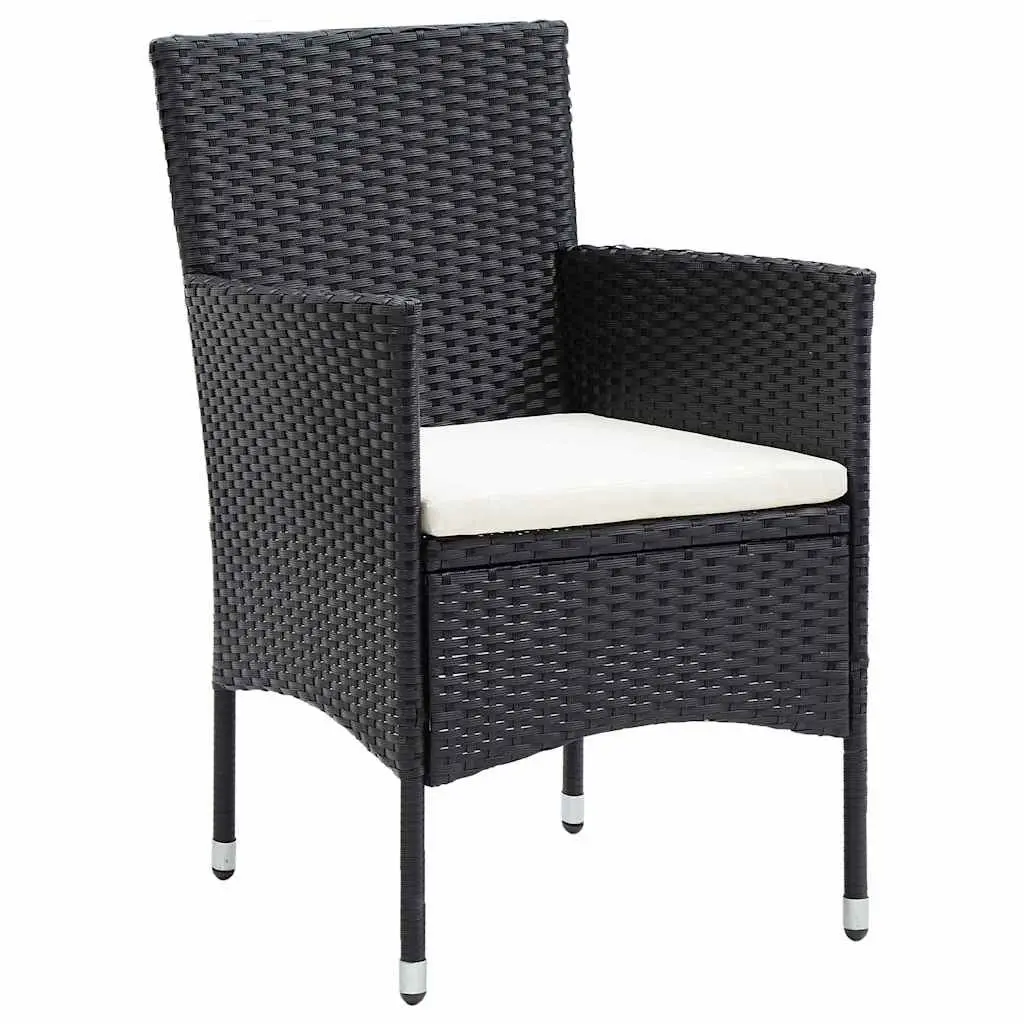 Outdoor Dining Set 5 Piece Black Poly Rattan Garden Furniture with Cushions