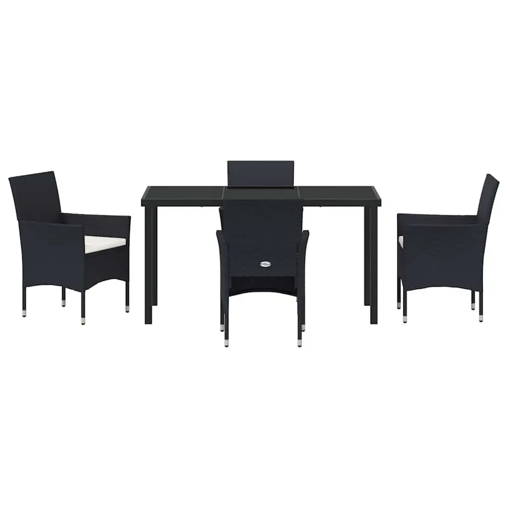 Outdoor Dining Set 5 Piece Black Poly Rattan Garden Furniture with Cushions