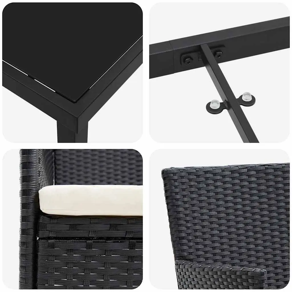 Outdoor Dining Set 5 Piece Black Poly Rattan Garden Furniture with Cushions
