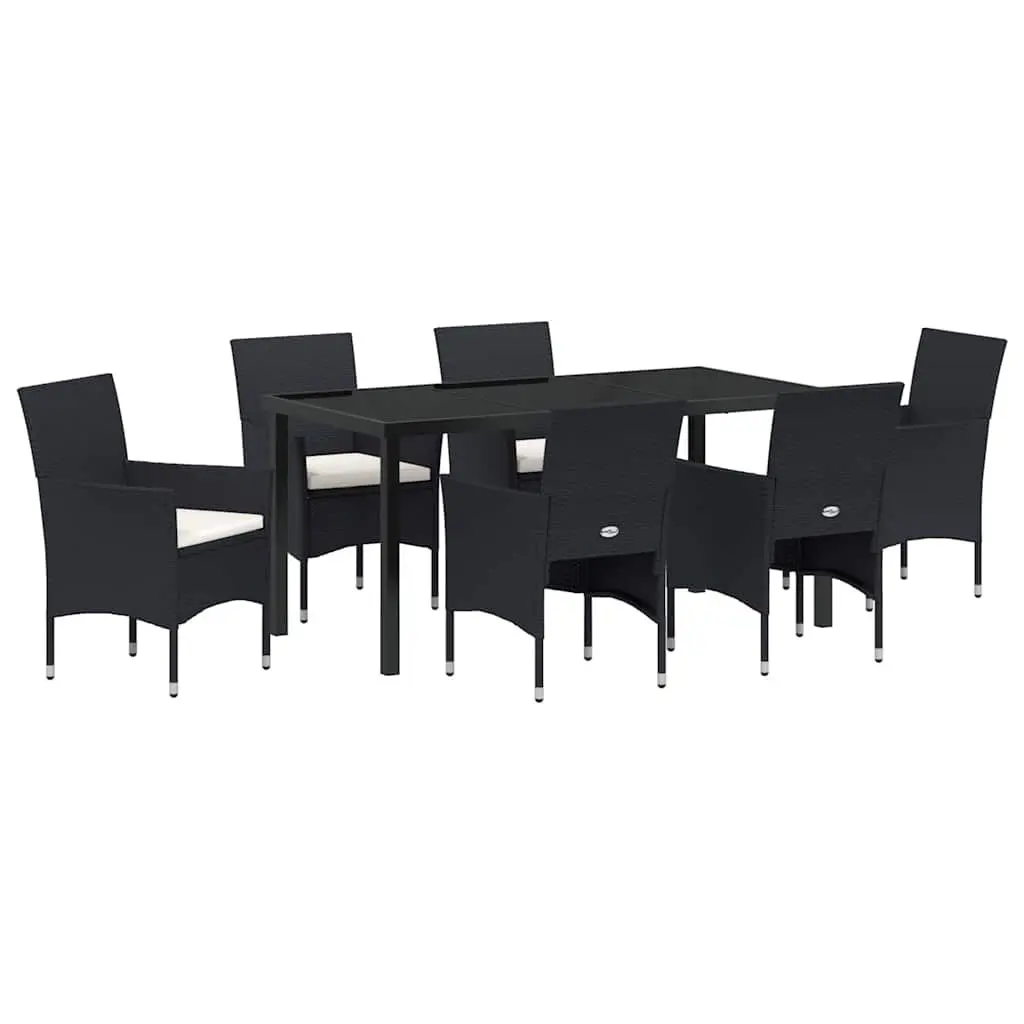 Outdoor Dining Set 7 Piece Black Poly Rattan Garden Furniture with Cushions