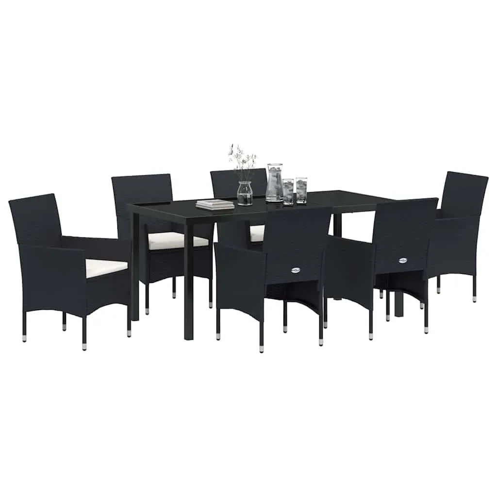 Outdoor Dining Set 7 Piece Black Poly Rattan Garden Furniture with Cushions