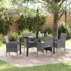 Outdoor Garden Dining Set 5 Pieces Grey Poly Rattan Chairs Table Patio Furniture