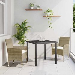 Outdoor Dining Set 3 Pieces Garden Patio Furniture with Cushions Beige