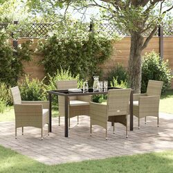 Garden Dining Set 5 Piece Outdoor Furniture Patio Beige Poly Rattan Glass Table