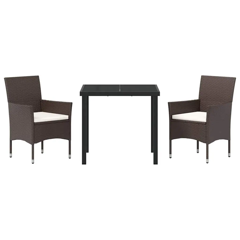 Garden Dining Set 3 Pieces Outdoor Furniture Brown Poly Rattan Tempered Glass