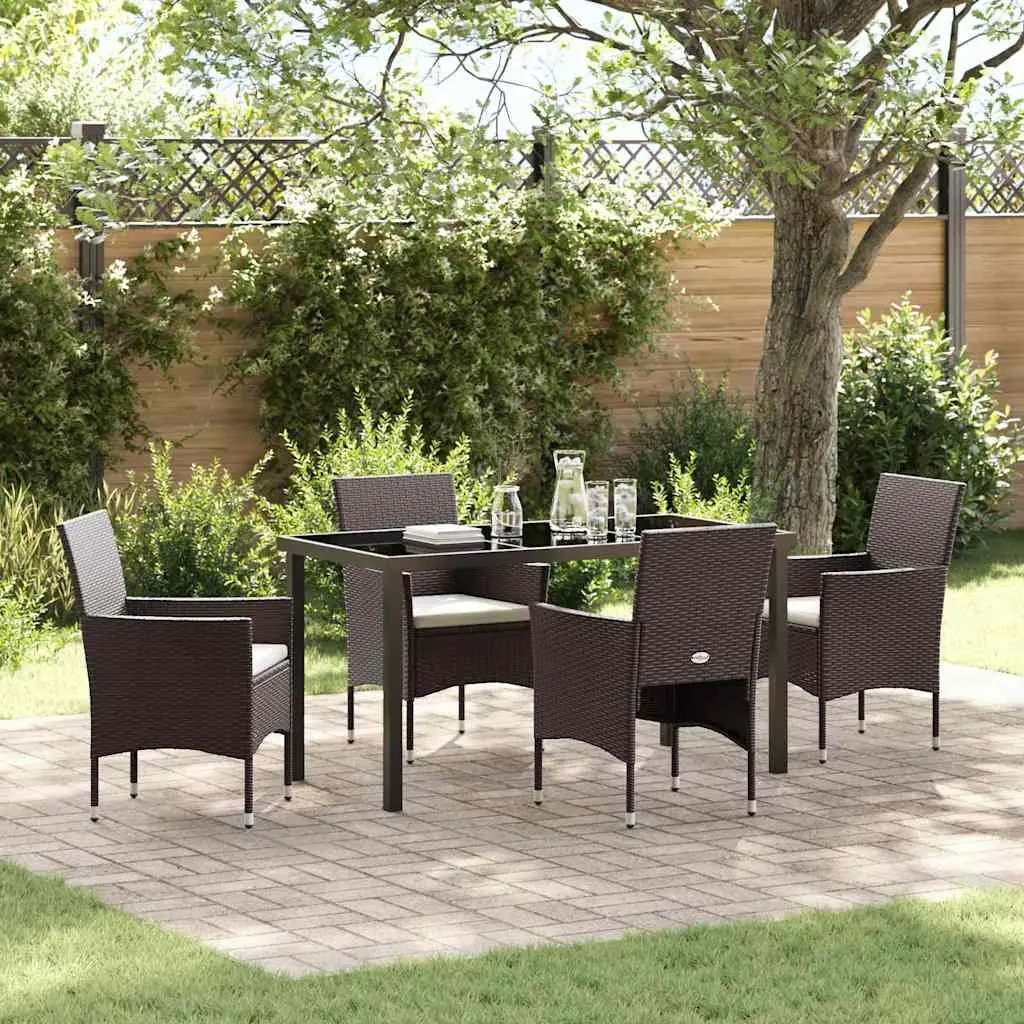 Garden Dining Set 5 Piece Outdoor Furniture Powder-Coated Steel Poly Rattan Brown