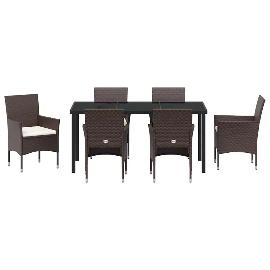 Garden Dining Set 7 Piece Outdoor Furniture Brown Poly Rattan Tempered Glass
