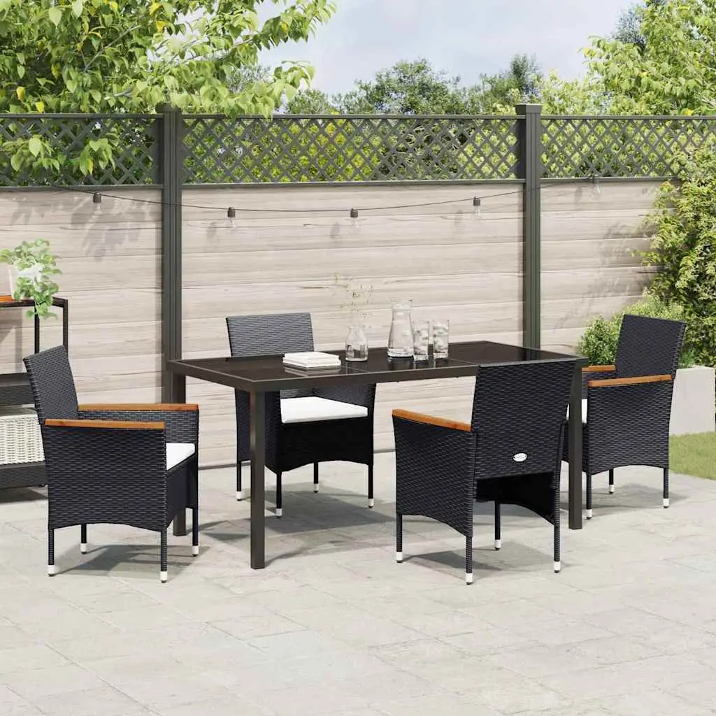 Garden Dining Set 5 Pieces Outdoor Patio Black Poly Rattan Furniture