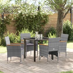 Garden Dining Set 5 pcs Outdoor Patio Furniture Grey Poly Rattan Glass Table