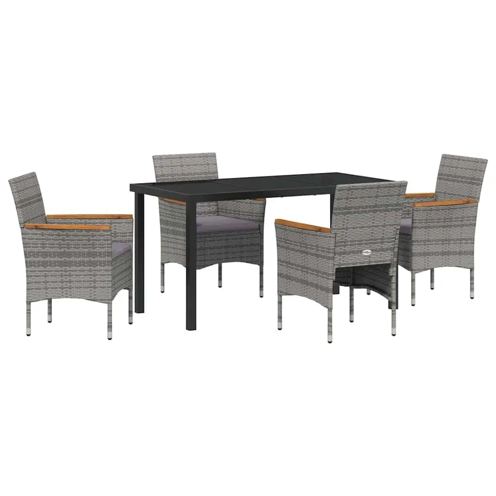 Garden Dining Set 5 Piece Grey Poly Rattan Chairs Table