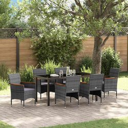 Garden Dining Set 7 Piece Outdoor Furniture Grey Poly Rattan Patio Seating