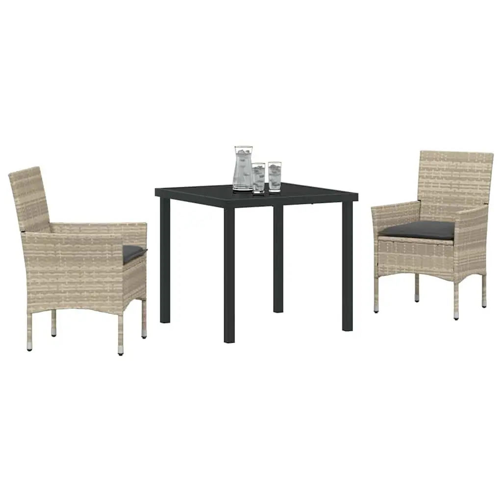 Garden Dining Set 3 Piece Outdoor Furniture Poly Rattan Light Grey