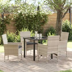 Garden Dining Set 5 Piece Outdoor Furniture with Cushions Light Grey Poly Rattan