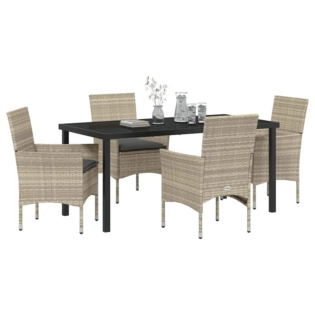 Outdoor Dining Set 5 Pieces Light Grey Poly Rattan Garden Furniture with