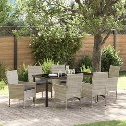 Garden Dining Set 7 Piece Outdoor Furniture with Cushions Light Grey Rattan