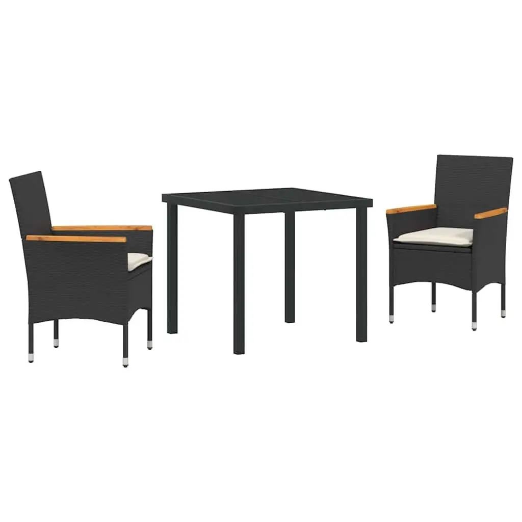 Garden Dining Set 3 Pieces Black Poly Rattan Outdoor Furniture with Cushions