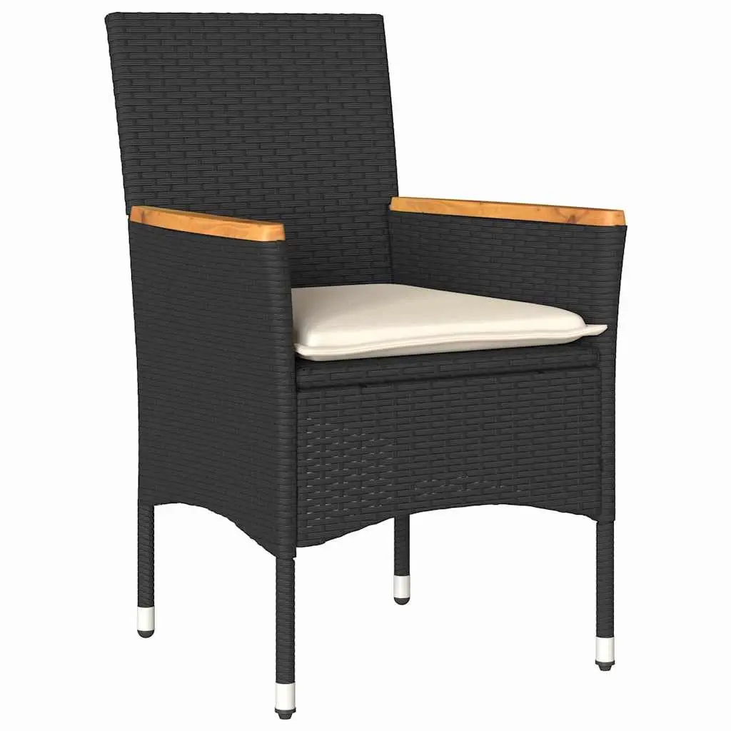 Garden Dining Set 3 Pieces Black Poly Rattan Outdoor Furniture with Cushions