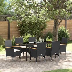 Garden Dining Set 7 Piece Outdoor Furniture Black Poly Rattan Table Chairs