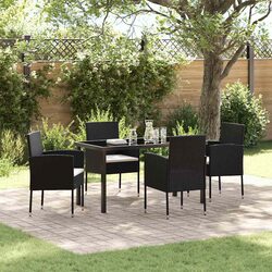 Garden Dining Set 5 Pieces Outdoor Furniture Table Chairs with Cushions Black