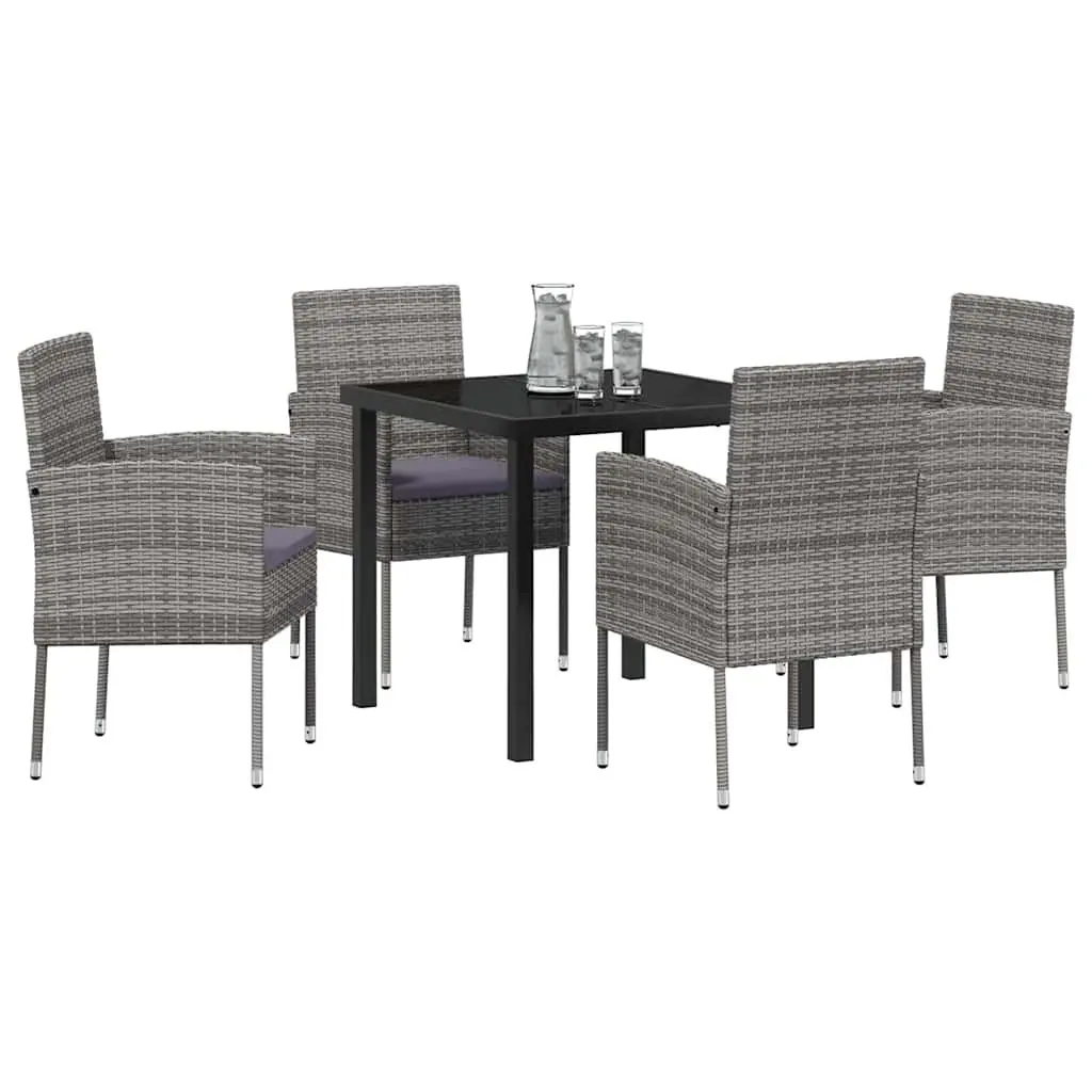 Garden Dining Set 5 Pieces Outdoor Furniture Table Chairs Grey Poly Rattan