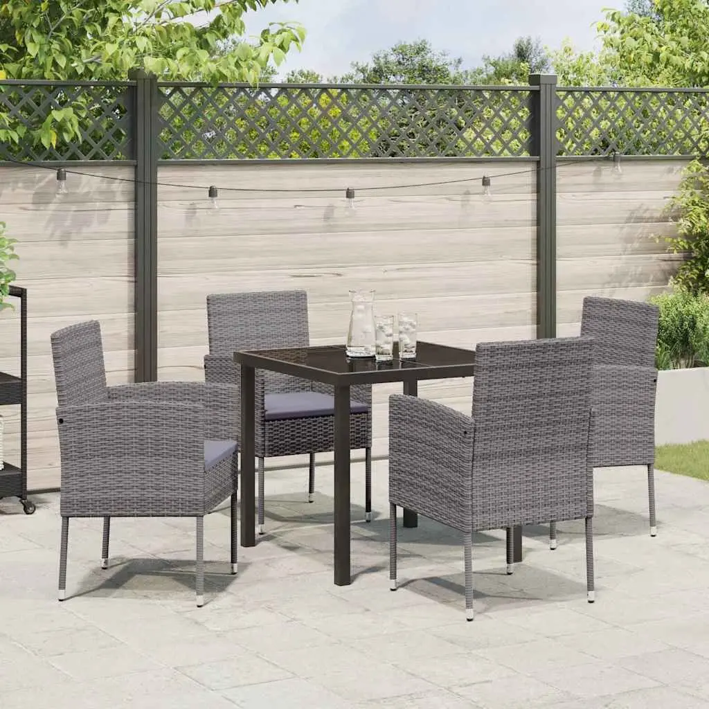 Garden Dining Set 5 Pieces Outdoor Furniture Table Chairs Grey Poly Rattan