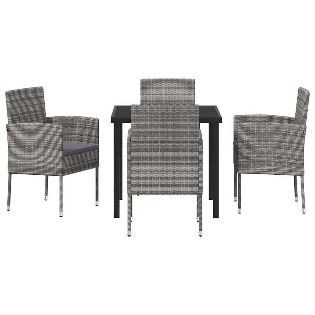 Garden Dining Set 5 Pieces Outdoor Furniture Table Chairs Grey Poly Rattan