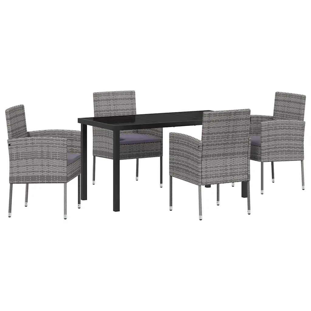 Garden Dining Set Outdoor Furniture 5 Pieces Grey Poly Rattan Table Chairs