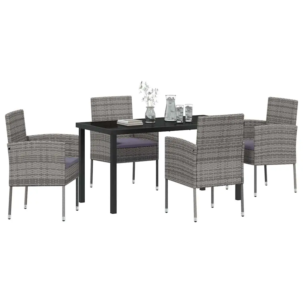 Garden Dining Set Outdoor Furniture 5 Pieces Grey Poly Rattan Table Chairs