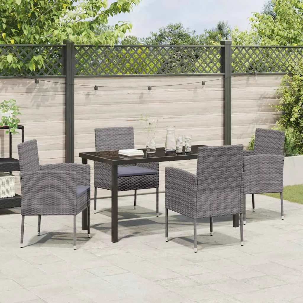 Garden Dining Set Outdoor Furniture 5 Pieces Grey Poly Rattan Table Chairs