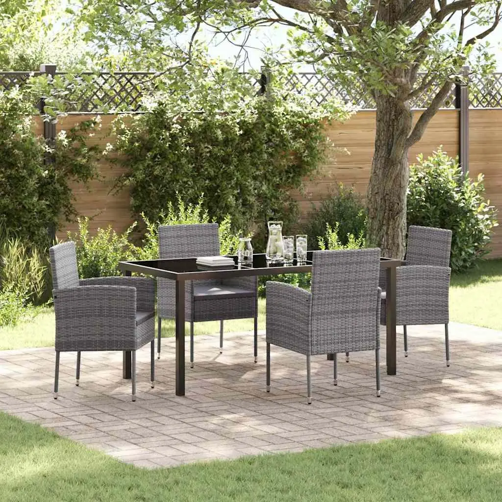 Garden Dining Set 5 Piece Outdoor Furniture with Cushions Grey Poly Rattan
