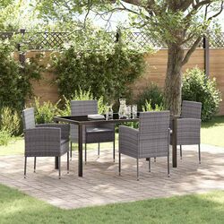 Garden Dining Set 5 Piece Outdoor Furniture with Cushions Grey Poly Rattan