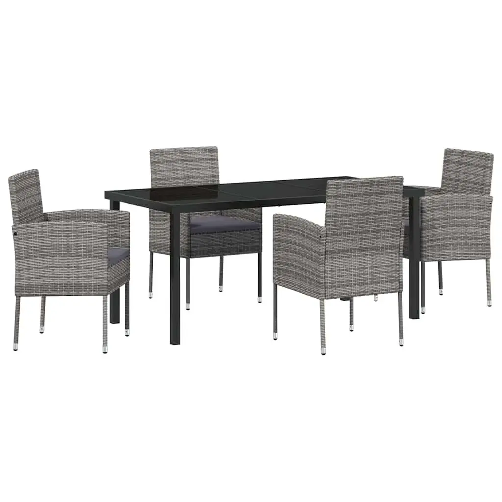 Garden Dining Set 5 Piece Outdoor Furniture with Cushions Grey Poly Rattan