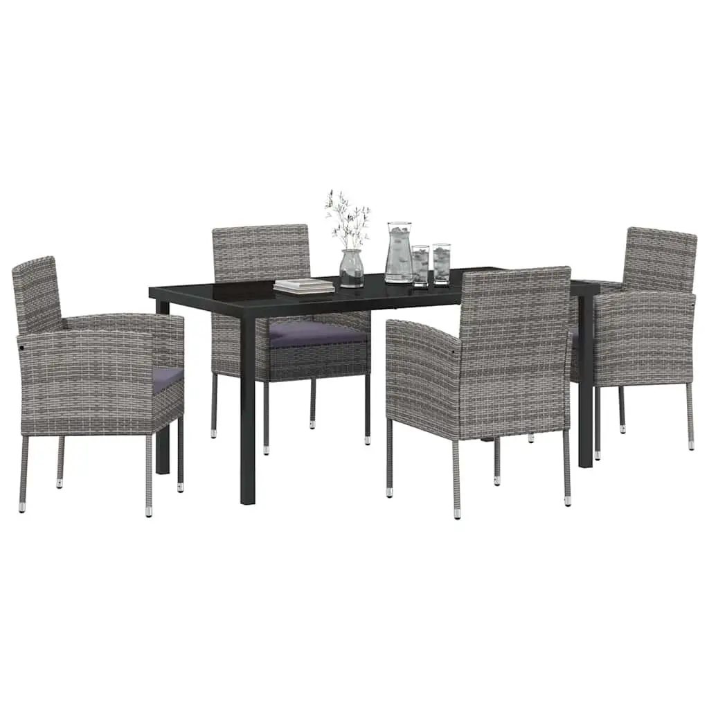 Garden Dining Set 5 Piece Outdoor Furniture with Cushions Grey Poly Rattan