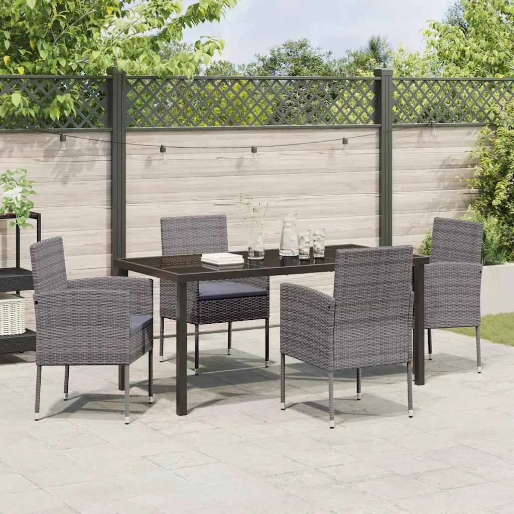 Garden Dining Set 5 Piece Outdoor Furniture with Cushions Grey Poly Rattan