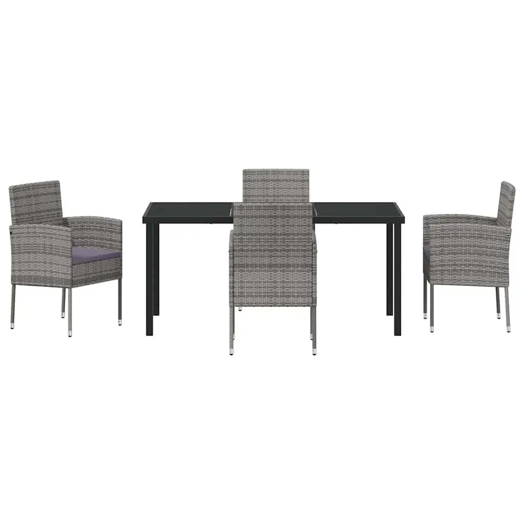 Garden Dining Set 5 Piece Outdoor Furniture with Cushions Grey Poly Rattan