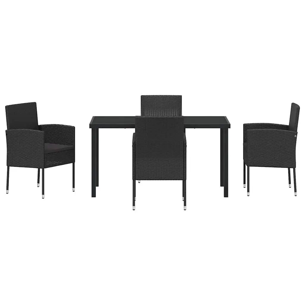 5 Piece Outdoor Dining Set Black Poly Rattan Garden Patio Furniture with