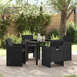 Outdoor Garden Dining Set 5 Piece Black Poly Rattan Table Chairs Cushion Patio