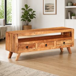 TV Cabinet 110x30x40 cm Brown Solid Acacia Wood Storage Unit with Drawers