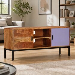 TV Cabinet Honey Brown Grey Solid Wood Storage Unit 110x30x50 cm Living Room