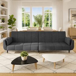 2-Seater Sofa Bed Convertible Lounger Grey Velvet with Pillows Adjustable