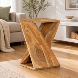 Solid Wood Acacia Side Table 35x35x55 cm Brown End Table Twisted Design
