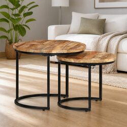 Nesting Tables 2 pcs Solid Wood Mango Brown Coffee Table Living Room Furniture