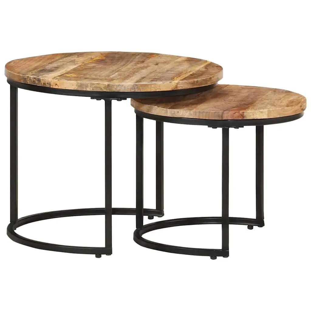 Nesting Tables Solid Wood Mango Brown Set of 2 Coffee Table Living Room Furniture