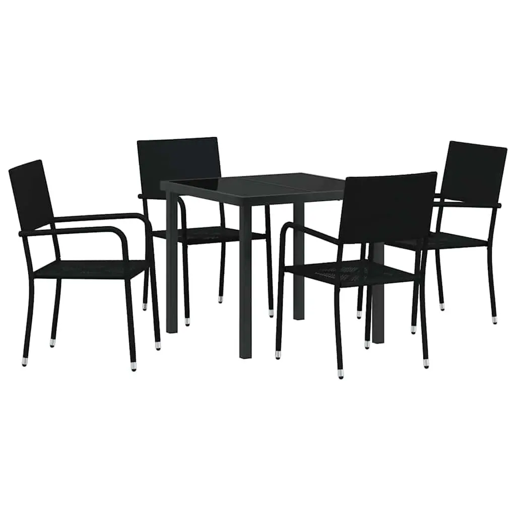 Outdoor Dining Set 5 Piece Black Poly Rattan Garden Furniture with Cushion